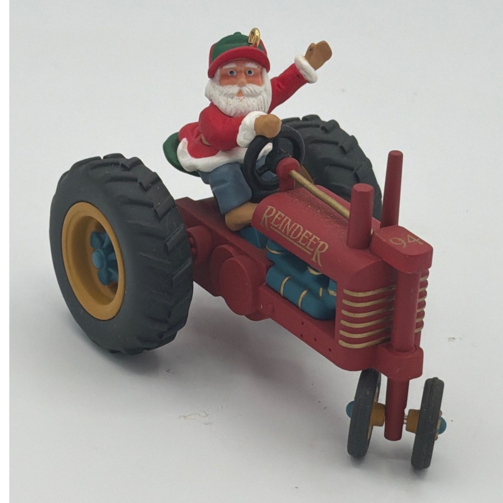 Hallmark Keepsake Ornament 1994 Santa Claus Driving Red Reindeer Tractor Vintage